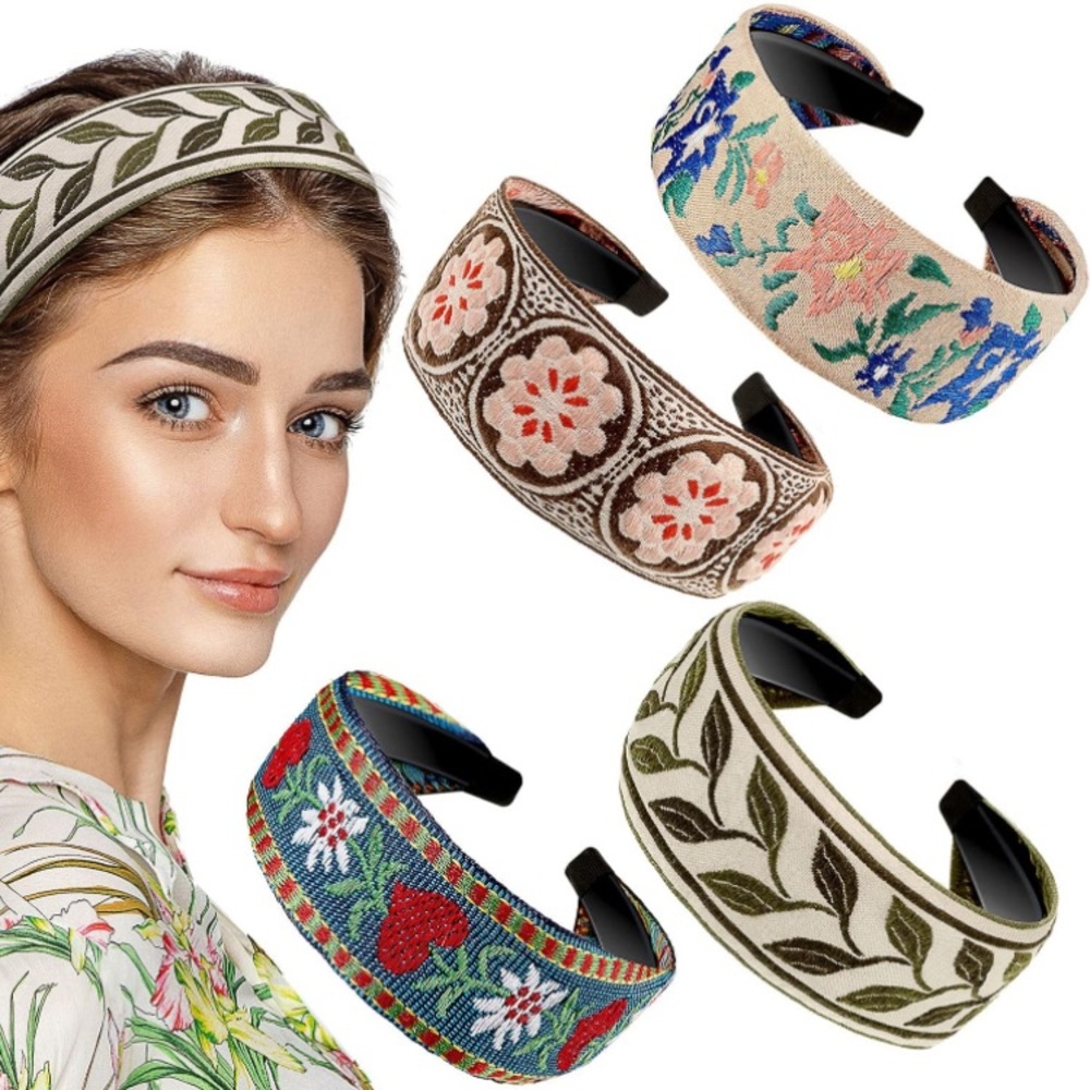SET - Canvas Embroidered Headband / Diadem